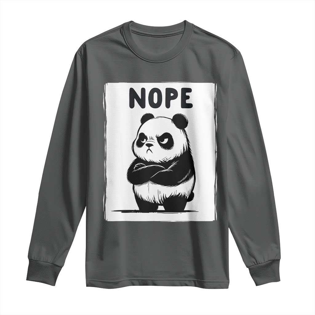 Grumpy Panda Says Nope Long Sleeve Shirt Japanese Aesthetic Panda Bear Graphic TS12 Dark Heather Print Your Wear