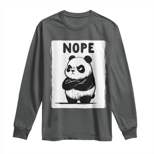 Grumpy Panda Says Nope Long Sleeve Shirt Japanese Aesthetic Panda Bear Graphic TS12 Dark Heather Print Your Wear