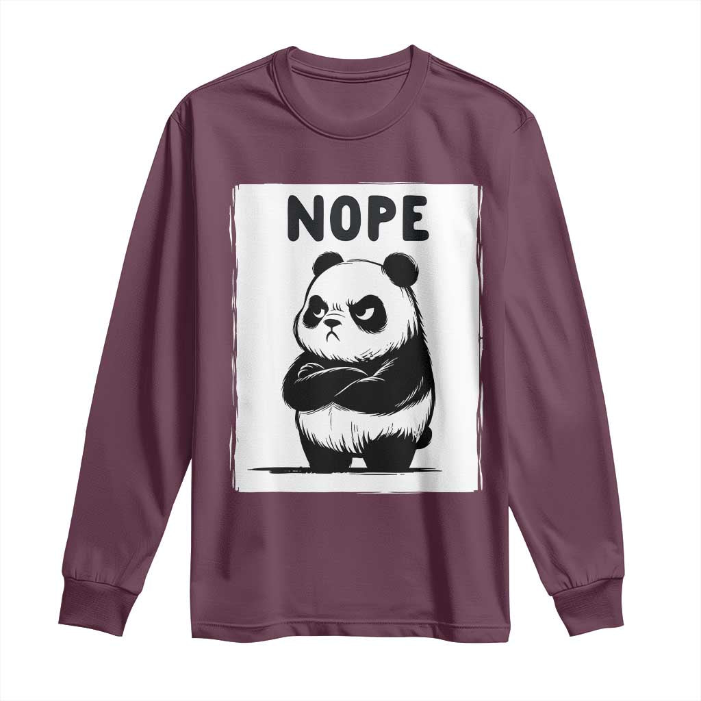 Grumpy Panda Says Nope Long Sleeve Shirt Japanese Aesthetic Panda Bear Graphic TS12 Maroon Print Your Wear