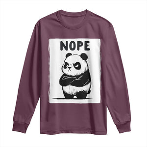 Grumpy Panda Says Nope Long Sleeve Shirt Japanese Aesthetic Panda Bear Graphic TS12 Maroon Print Your Wear