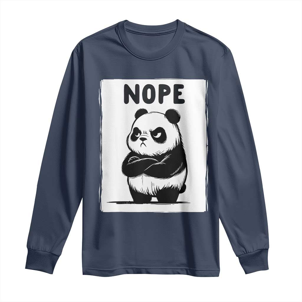 Grumpy Panda Says Nope Long Sleeve Shirt Japanese Aesthetic Panda Bear Graphic TS12 Navy Print Your Wear