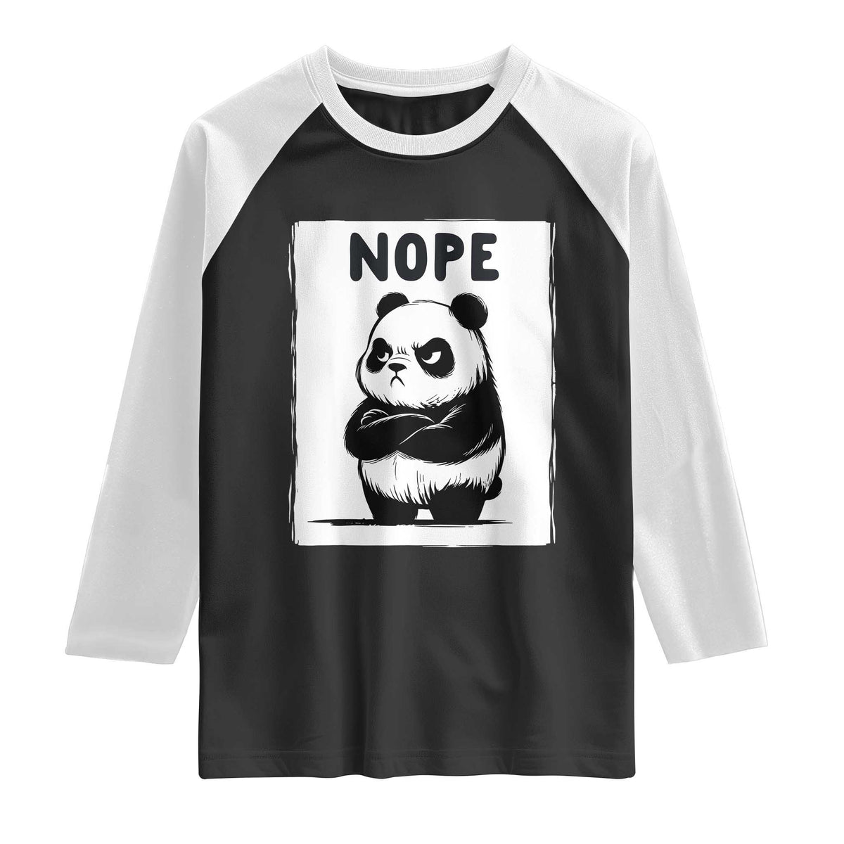 Grumpy Panda Says Nope Raglan Shirt Japanese Aesthetic Panda Bear Graphic TS12 Black White Print Your Wear