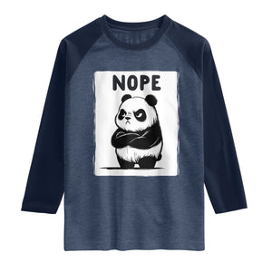 Grumpy Panda Says Nope Raglan Shirt Japanese Aesthetic Panda Bear Graphic TS12 Heather Denim Navy Print Your Wear
