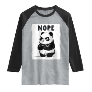 Grumpy Panda Says Nope Raglan Shirt Japanese Aesthetic Panda Bear Graphic TS12 Heather Gray Black Print Your Wear