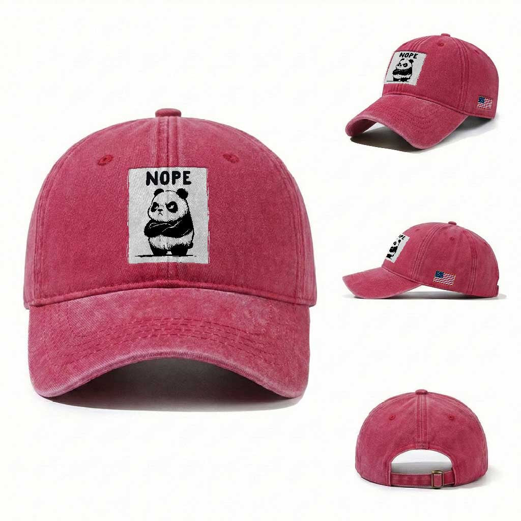 Grumpy Panda Says Nope Washed Cotton Baseball Cap Japanese Aesthetic Panda Bear Graphic TS12 Washed Cap Universal Fit Red Print Your Wear