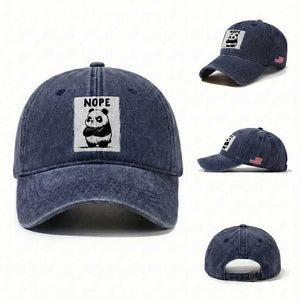 Grumpy Panda Says Nope Washed Cotton Baseball Cap Japanese Aesthetic Panda Bear Graphic TS12 Washed Cap Universal Fit Navy Print Your Wear