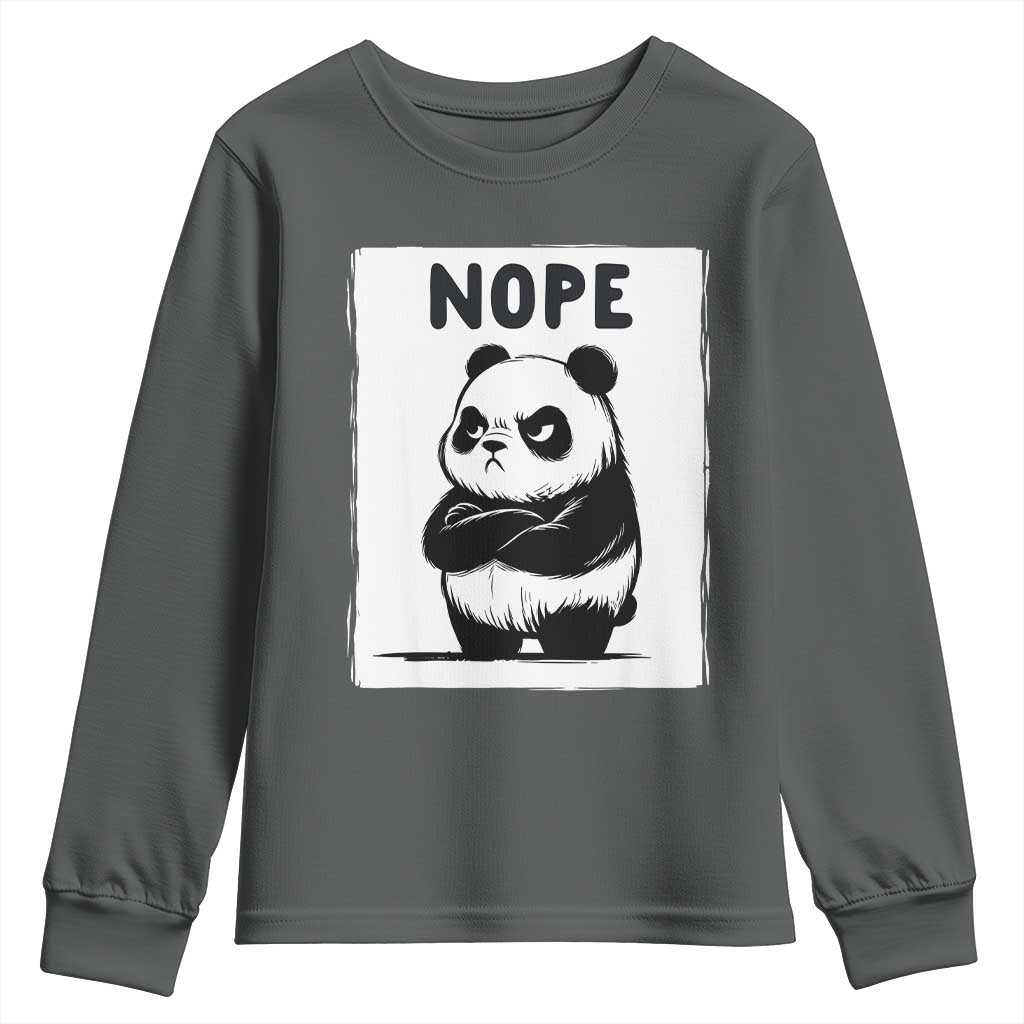 Grumpy Panda Says Nope Youth Sweatshirt Japanese Aesthetic Panda Bear Graphic TS12 Dark Heather Print Your Wear