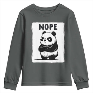 Grumpy Panda Says Nope Youth Sweatshirt Japanese Aesthetic Panda Bear Graphic TS12 Dark Heather Print Your Wear