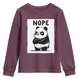 Grumpy Panda Says Nope Youth Sweatshirt Japanese Aesthetic Panda Bear Graphic TS12 Maroon Print Your Wear