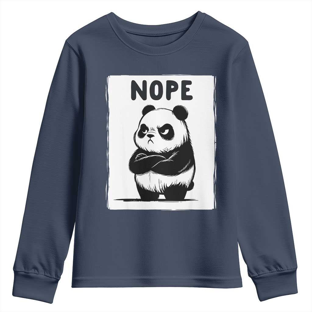 Grumpy Panda Says Nope Youth Sweatshirt Japanese Aesthetic Panda Bear Graphic TS12 Navy Print Your Wear