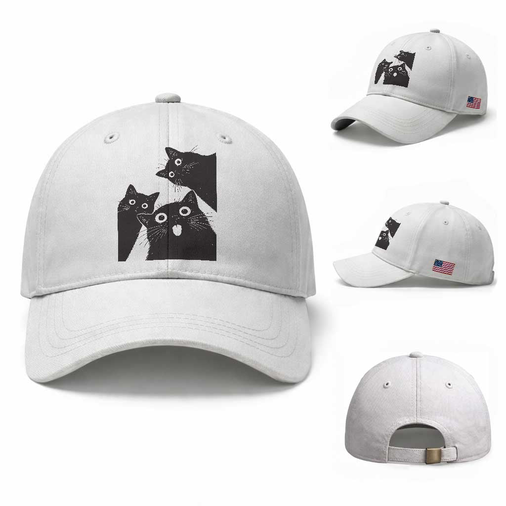 Funny Japanese Black Cat Is Watching You Baseball Cap Cat Lover TS12 Baseball Cap Universal Fit White Print Your Wear