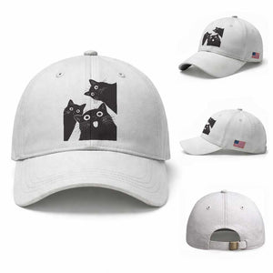 Funny Japanese Black Cat Is Watching You Baseball Cap Cat Lover TS12 Baseball Cap Universal Fit White Print Your Wear