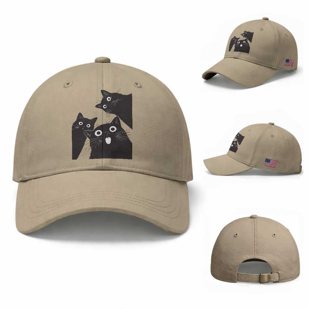 Funny Japanese Black Cat Is Watching You Baseball Cap Cat Lover TS12 Baseball Cap Universal Fit Khaki Print Your Wear