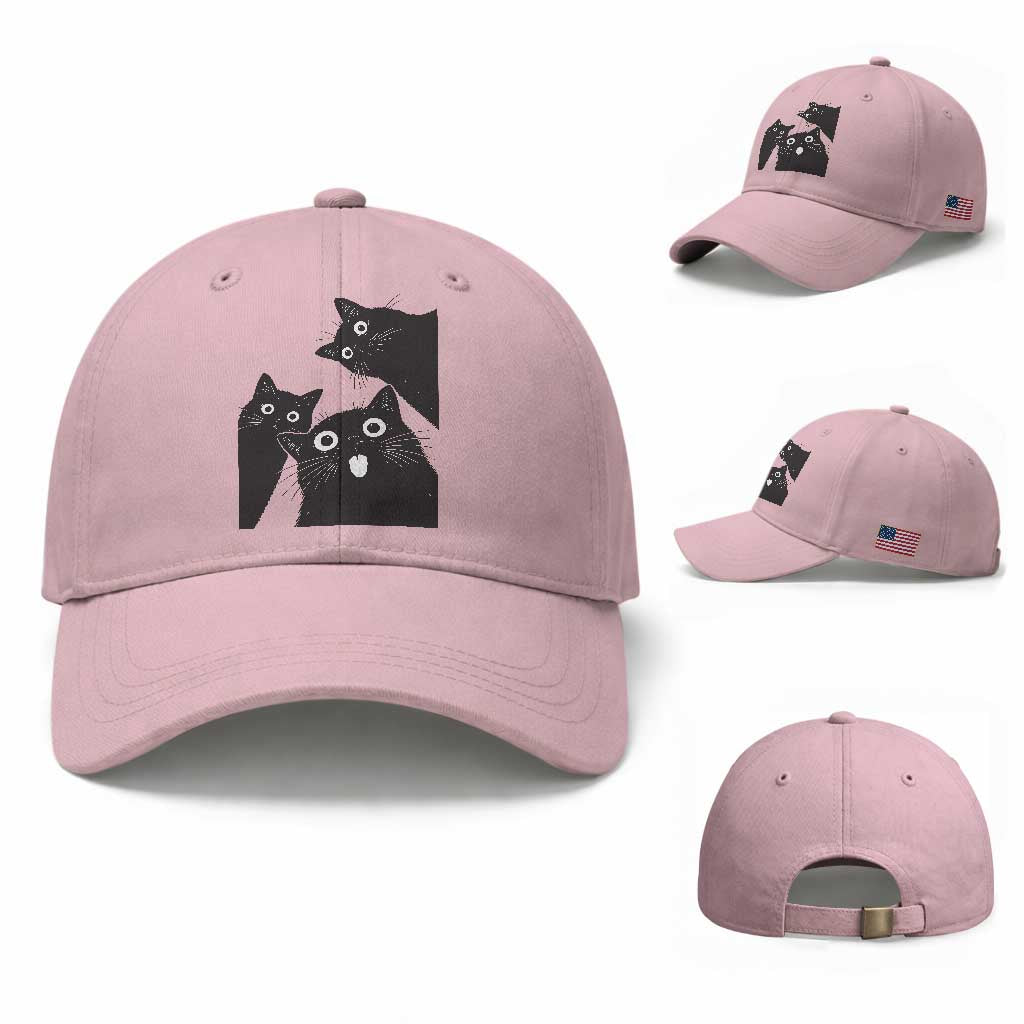 Funny Japanese Black Cat Is Watching You Baseball Cap Cat Lover TS12 Baseball Cap Universal Fit Light Pink Print Your Wear