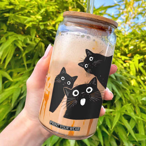 Funny Japanese Black Cat Is Watching You Glass Can Cat Lover TS12 White Print Your Wear