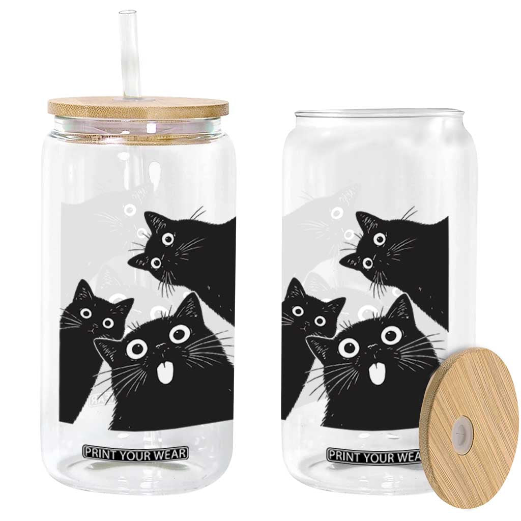 Funny Japanese Black Cat Is Watching You Glass Can Cat Lover TS12 Print Your Wear
