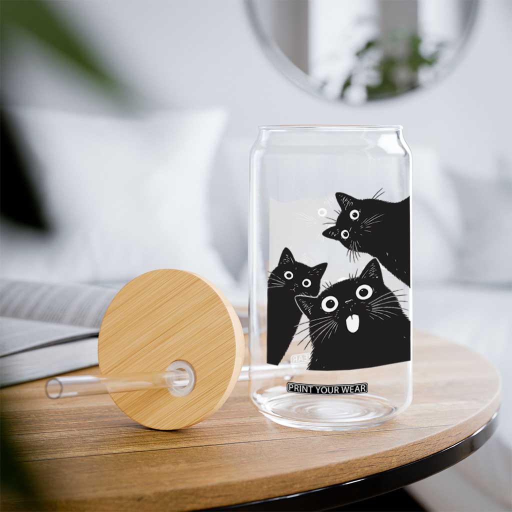 Funny Japanese Black Cat Is Watching You Glass Can Cat Lover TS12 Print Your Wear