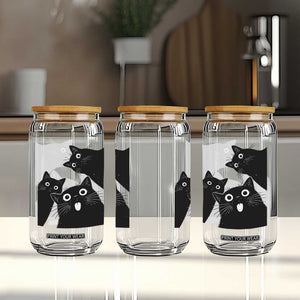 Funny Japanese Black Cat Is Watching You Glass Can Cat Lover TS12 Print Your Wear