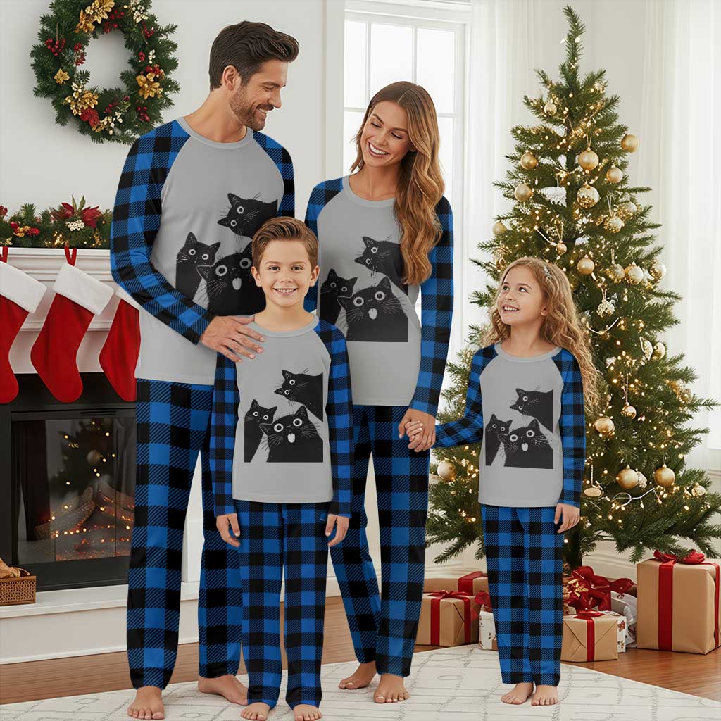 Funny Japanese Black Cat Is Watching You Plaid Pajama Set Cat Lover TS12 Blue Plaid Print Your Wear