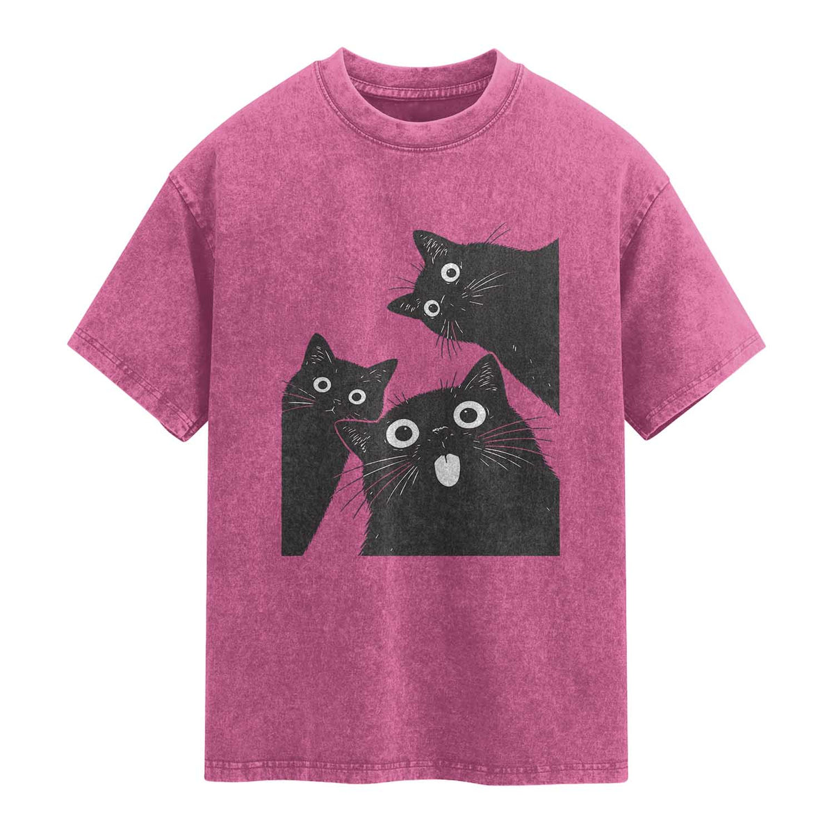 Funny Japanese Black Cat Is Watching You Washed Cotton T-Shirt Cat Lover