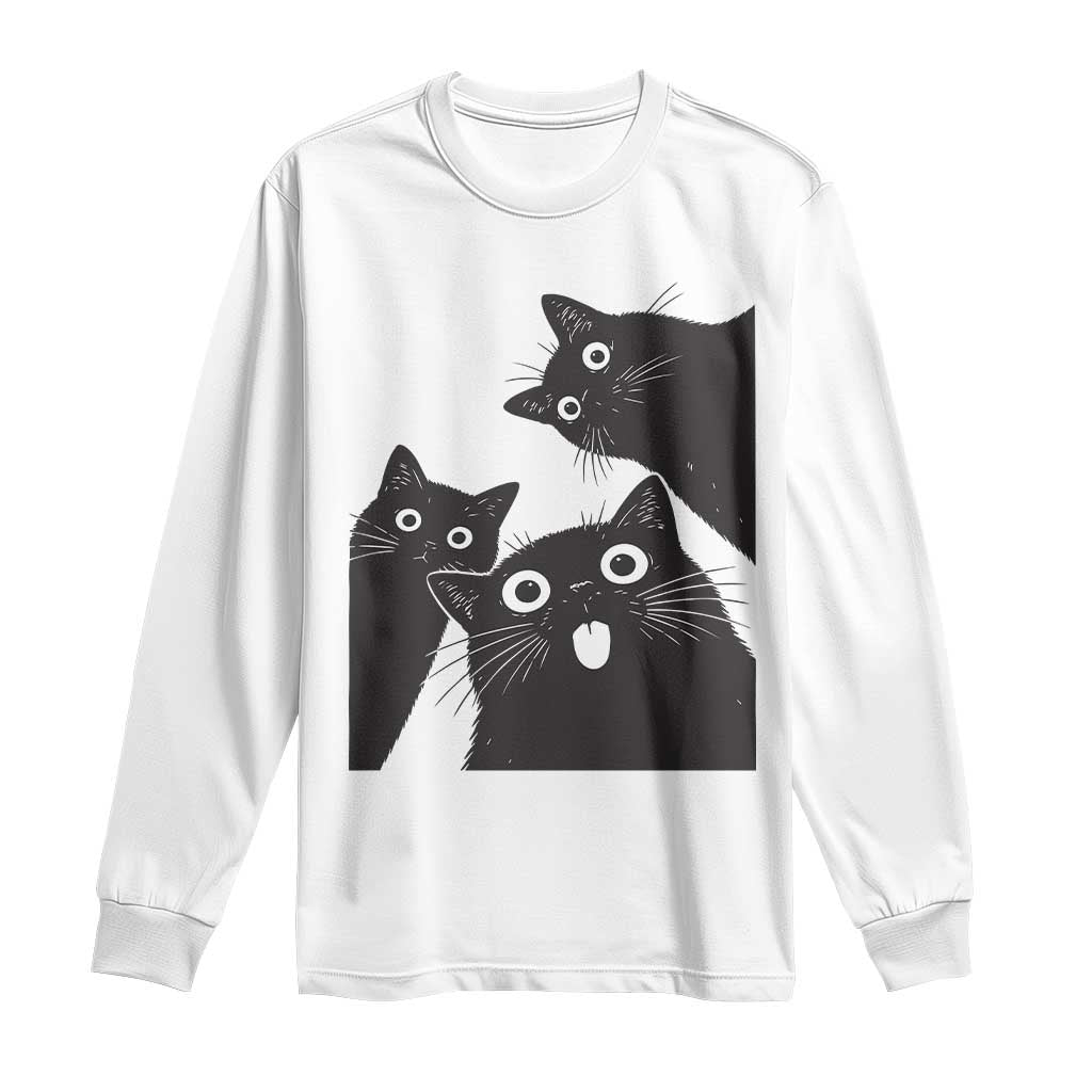 Funny Japanese Black Cat Is Watching You Long Sleeve Shirt Cat Lover TS12 White Print Your Wear
