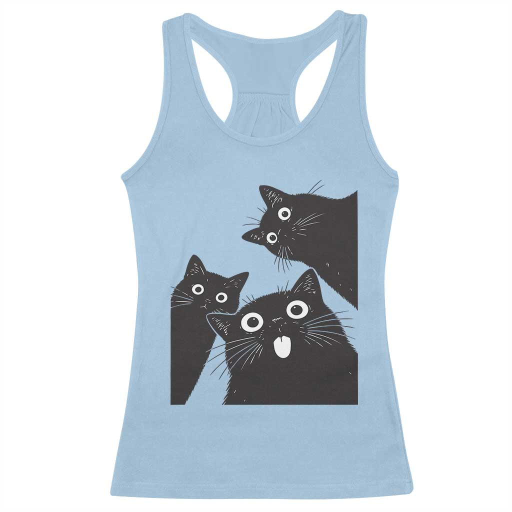 Funny Japanese Black Cat Is Watching You Racerback Tank Top Cat Lover TS12 Light Blue Print Your Wear