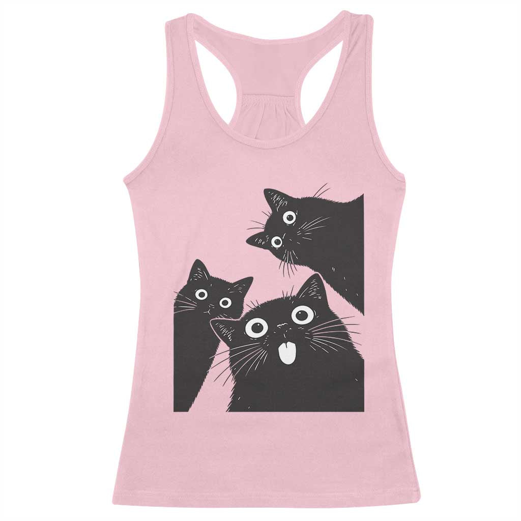 Funny Japanese Black Cat Is Watching You Racerback Tank Top Cat Lover TS12 Light Pink Print Your Wear
