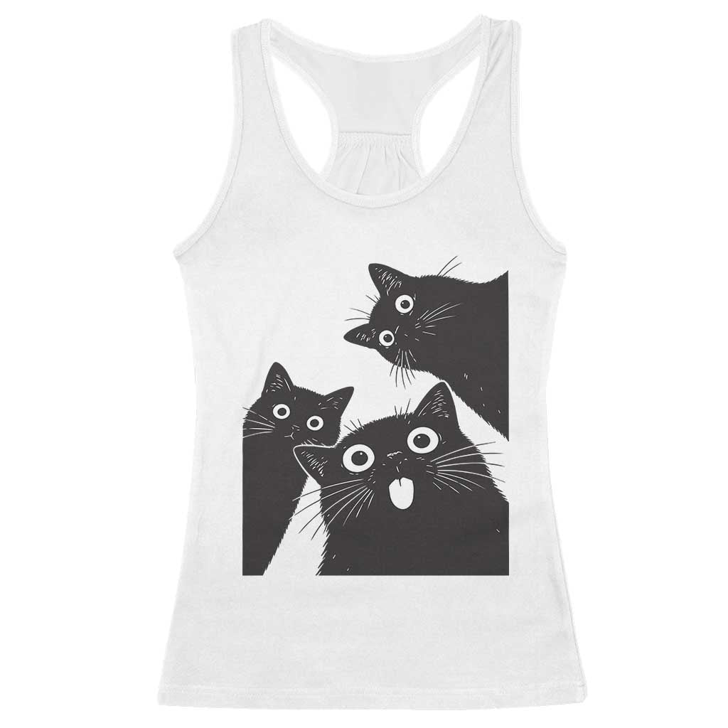Funny Japanese Black Cat Is Watching You Racerback Tank Top Cat Lover TS12 White Print Your Wear
