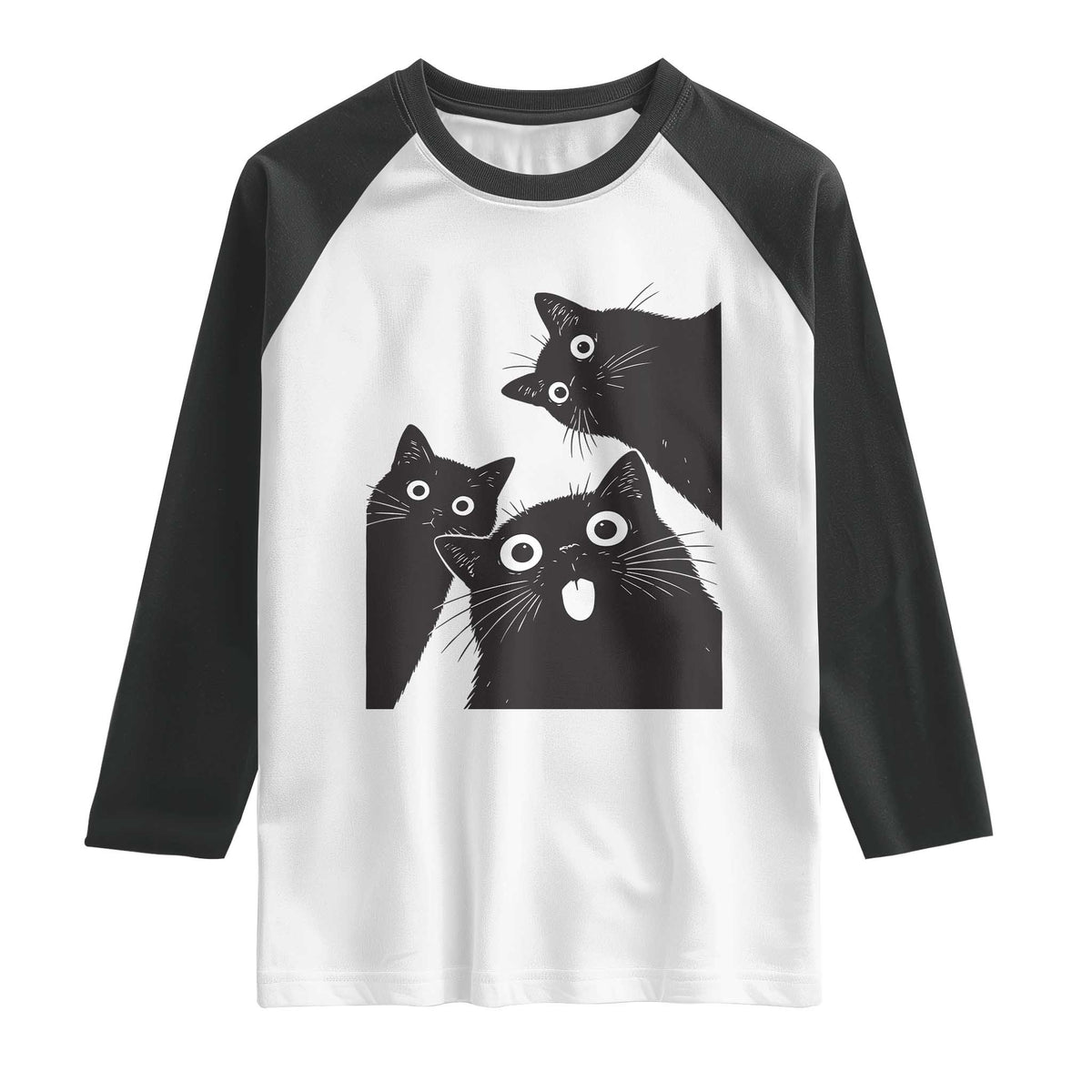 Funny Japanese Black Cat Is Watching You Raglan Shirt Cat Lover TS12 White Black Print Your Wear
