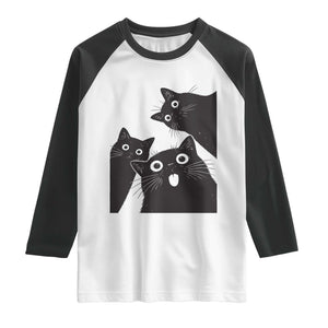 Funny Japanese Black Cat Is Watching You Raglan Shirt Cat Lover TS12 White Black Print Your Wear
