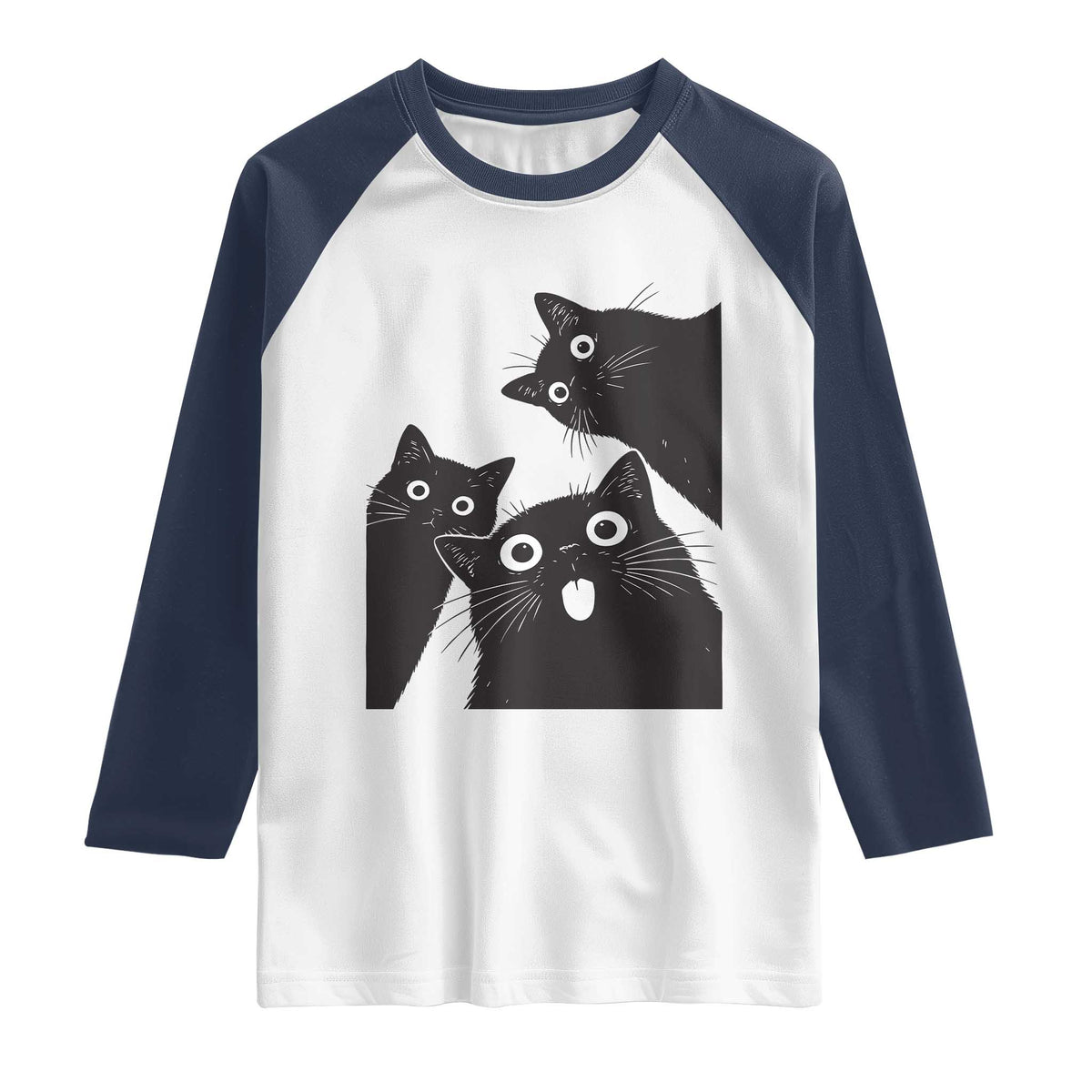 Funny Japanese Black Cat Is Watching You Raglan Shirt Cat Lover TS12 White Navy Print Your Wear