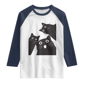 Funny Japanese Black Cat Is Watching You Raglan Shirt Cat Lover TS12 White Navy Print Your Wear