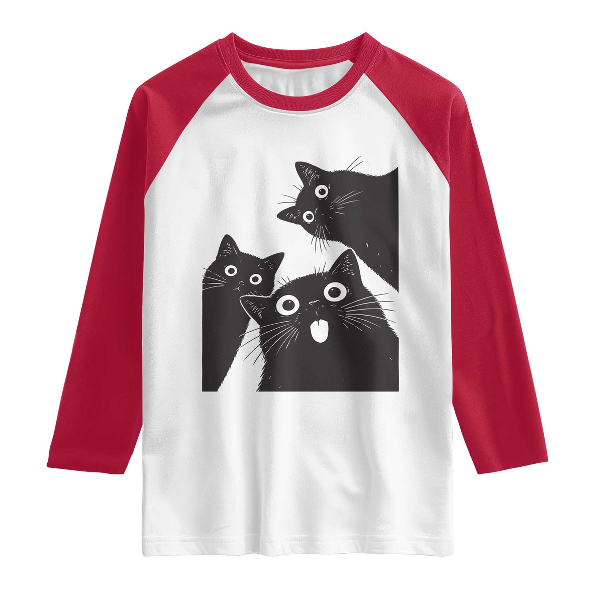 Funny Japanese Black Cat Is Watching You Raglan Shirt Cat Lover TS12 White Red Print Your Wear