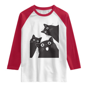 Funny Japanese Black Cat Is Watching You Raglan Shirt Cat Lover TS12 White Red Print Your Wear