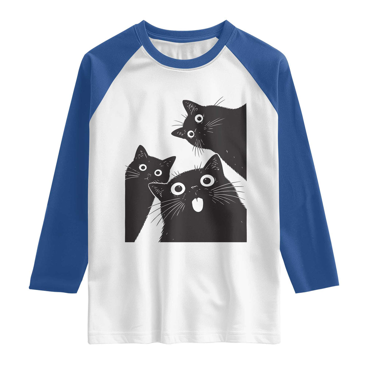 Funny Japanese Black Cat Is Watching You Raglan Shirt Cat Lover TS12 White Royal Print Your Wear