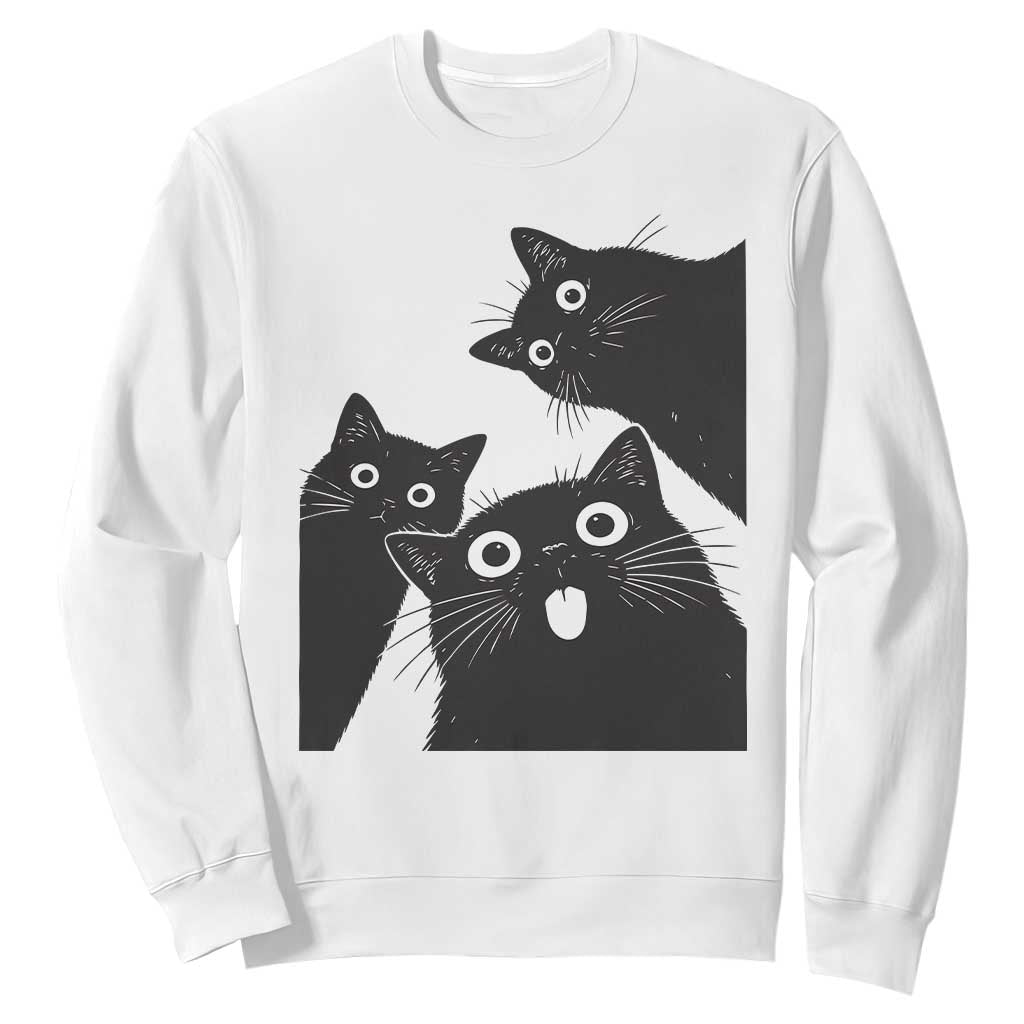 Funny Japanese Black Cat Is Watching You Sweatshirt Cat Lover TS12 White Print Your Wear