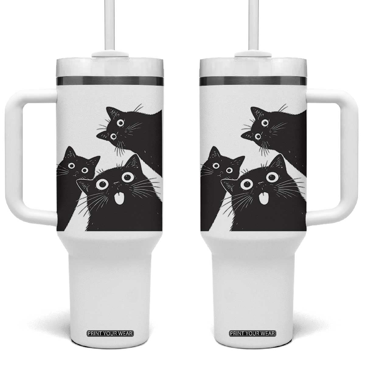 Funny Japanese Black Cat Is Watching You Tumbler With Handle Cat Lover TS12 One Size: 40 oz White Print Your Wear
