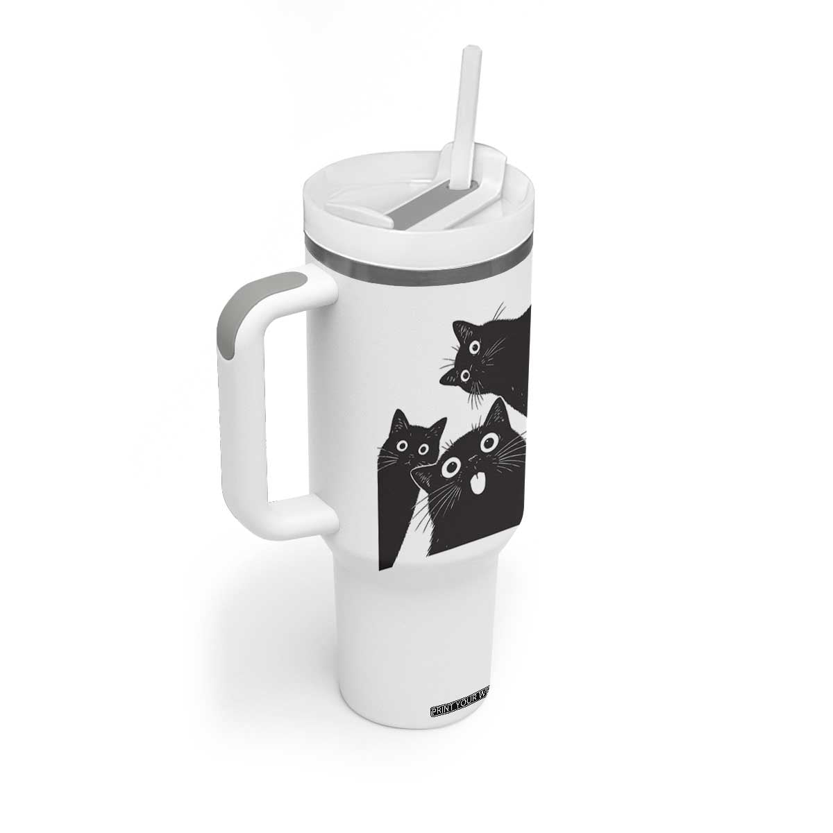 Funny Japanese Black Cat Is Watching You Tumbler With Handle Cat Lover TS12 Print Your Wear