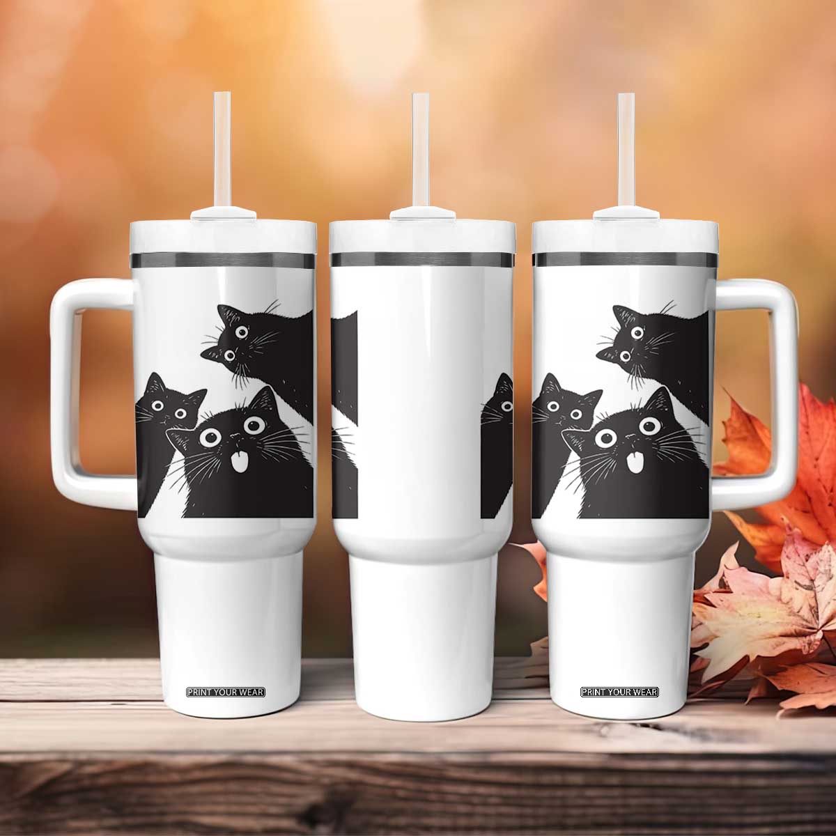 Funny Japanese Black Cat Is Watching You Tumbler With Handle Cat Lover TS12 Print Your Wear