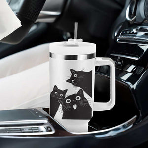 Funny Japanese Black Cat Is Watching You Tumbler With Handle Cat Lover TS12 Print Your Wear
