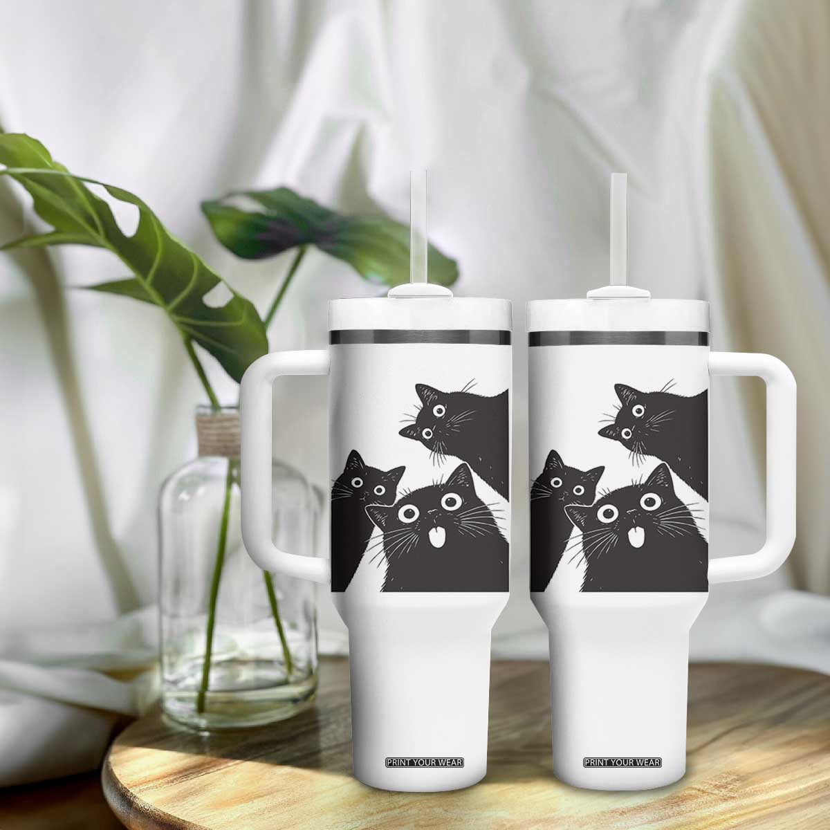 Funny Japanese Black Cat Is Watching You Tumbler With Handle Cat Lover TS12 Print Your Wear