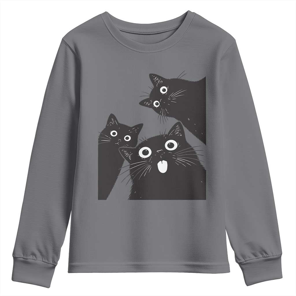 Funny Japanese Black Cat Is Watching You Youth Sweatshirt Cat Lover TS12 Charcoal Print Your Wear