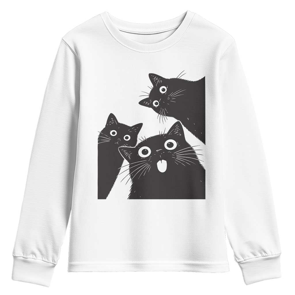 Funny Japanese Black Cat Is Watching You Youth Sweatshirt Cat Lover TS12 White Print Your Wear