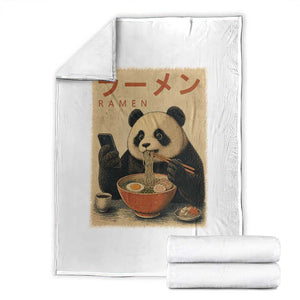 Funny Panda Eating Ramen Scrolling Phone Throw Blanket Japanese Art Aesthetic TS12 White Print Your Wear