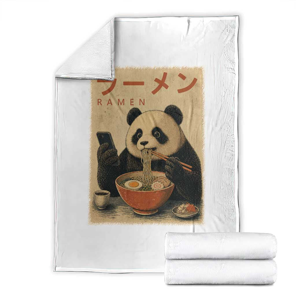 Funny Panda Eating Ramen Scrolling Phone Throw Blanket Japanese Art Aesthetic TS12 White Print Your Wear