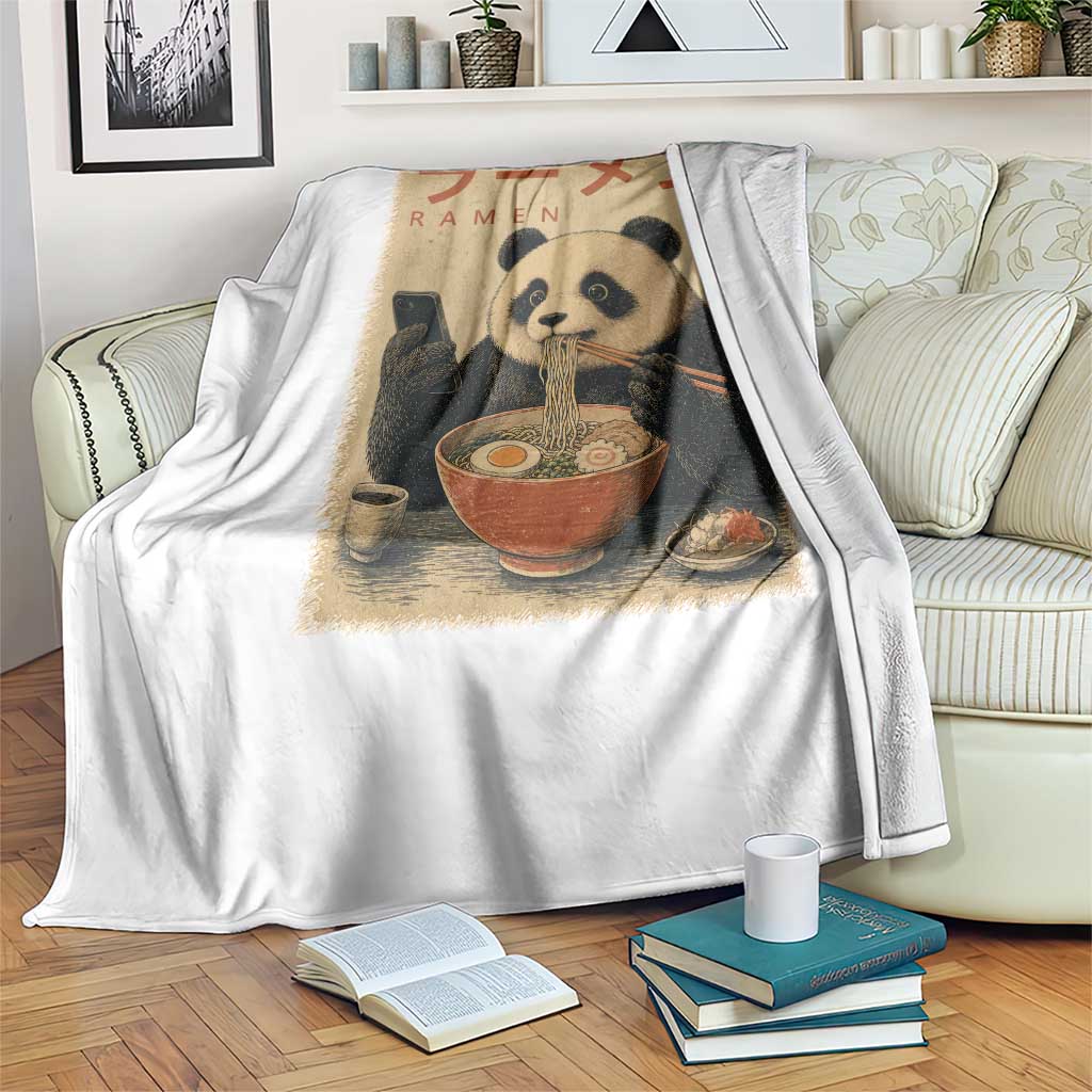 Funny Panda Eating Ramen Scrolling Phone Throw Blanket Japanese Art Aesthetic TS12 Print Your Wear