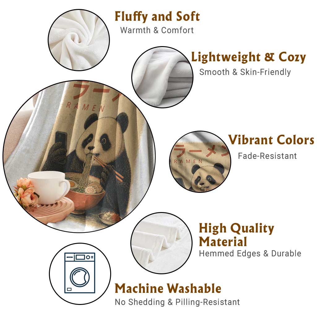 Funny Panda Eating Ramen Scrolling Phone Throw Blanket Japanese Art Aesthetic TS12 Print Your Wear