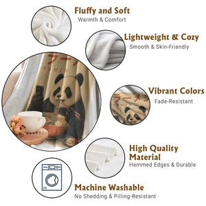 Funny Panda Eating Ramen Scrolling Phone Throw Blanket Japanese Art Aesthetic TS12 Print Your Wear