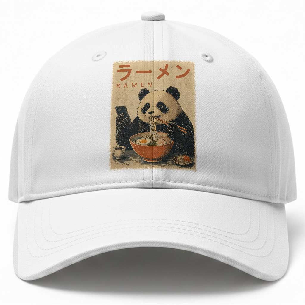 Funny Panda Eating Ramen Scrolling Phone Baseball Cap Japanese Art Aesthetic TS12 Print Your Wear