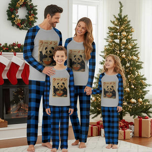 Funny Panda Eating Ramen Scrolling Phone Plaid Pajama Set Japanese Art Aesthetic TS12 Blue Plaid Print Your Wear